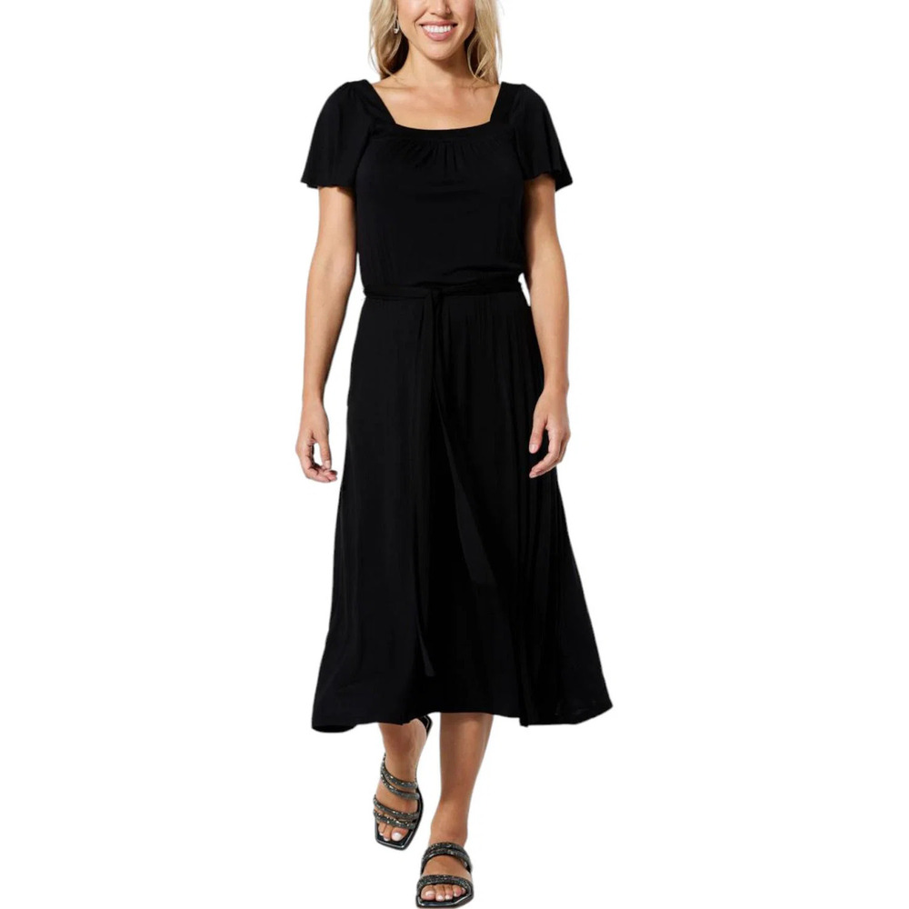 Colleen Lopez Flutter-Sleeve Midi Dress with Pockets Black - Petite - Picture 1 of 1